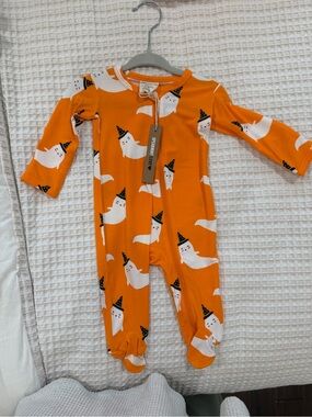 Orange Ghost Print Footed Pajama One-Piece - Seasonal Sleeper